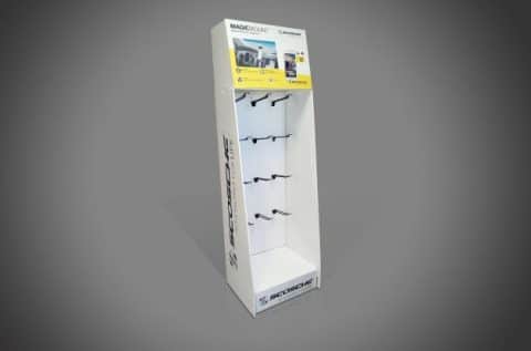 Pegboard display stand in bespoke layout and colours